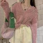 Cold Shoulder Distressed Sweater Pink - One Size