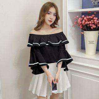 3/4-sleeve Off Shoulder Blouse / Pleated Mini Skirt