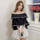 3/4-sleeve Off Shoulder Blouse / Pleated Mini Skirt