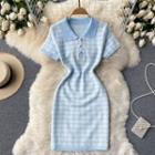 Polo Collar Houndstooth Knit Dress