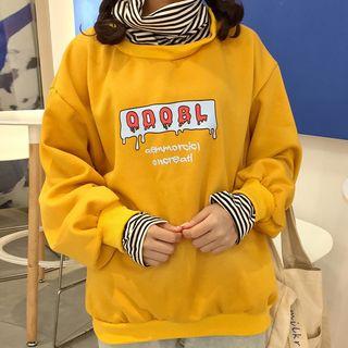 Mock Two Piece Turtleneck Lettering Sweatshirt