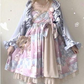 Bell-sleeve Lace Trim Ruffled Cropped Blouse