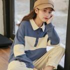 Color Block Long-sleeve Oversize Polo Shirt