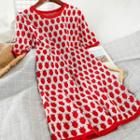 Strawberry Short-sleeve Knit Dress Red - One Size