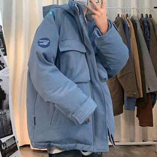 Hooded Lettering Logo Padded Zip Jacket