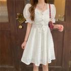 Drawstring Puff Short-sleeve Midi Dress White - One Size