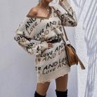 Frayed Lettering Sweater Dress