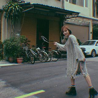 Slit-side Distressed Open-knit Dress