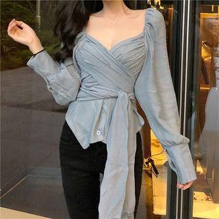 Tie Waist Lantern-sleeve Blouse