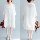 Set: 3/4-sleeve Striped Shift Dress + Slipdress White - One Size