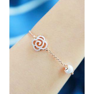 Rosette Faux-pearl Chain Bracelet