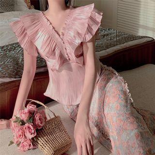 Cap-sleeve Top / Floral Print Midi Skirt