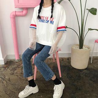 Print Mesh Panel Long-sleeve T-shirt