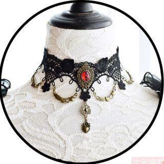 Faux Crystal Lace Choker Black - One Size
