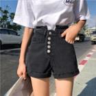 Button Front Washed Shorts