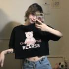 Lettering Bear Short-sleeve Cropped T-shirt