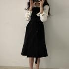 Long-sleeve Shirt / Double Breasted A-line Midi Dungaree Dress