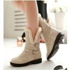 Fleece-lined Buckled Faux Leather Mid-calf Boots