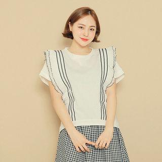 Frilled-detail Contrast-trim Top