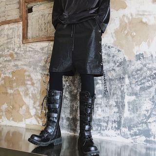 Mock Two-piece Faux Leather Inset Leggings Shorts