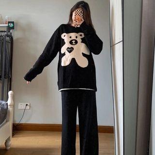 Heart Print Sweater / Wide-leg Pants / Set