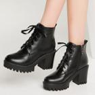 Faux Leather Lace-up Platform Chunky Heel Short Boots