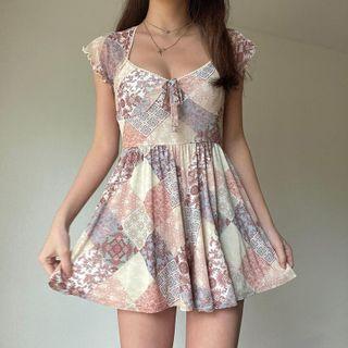 Print Paneled Short Sleeve Dress