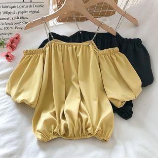 Off-shoulder Chain Puff-sleeve Top