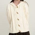 Hooded Toggle Cable Knit Cardigan Off-white - One Size