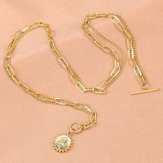 Layered Chain Coin Necklace 1pc - Gold - One Size