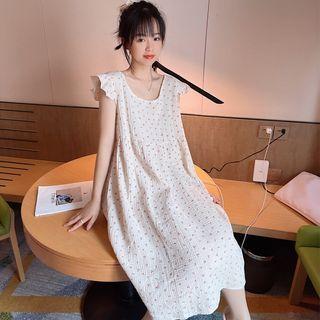 Sleeveless Ruffled Print Midi Sleep Dress