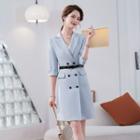 Elbow-sleeve Double Breasted Blazer Dress