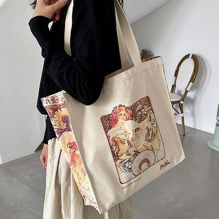 Cartoon Print Tote Bag Beige & Red - One Size