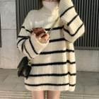 Turtleneck Striped Sweater / Buttoned Vest