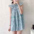 Sleeveless Ruffled Tie-dyed Mini A-line Dress Blue - One Size