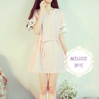 Lace Trim Short Sleeve Check Dress