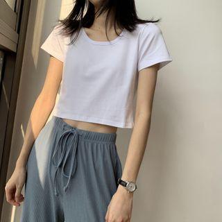 Plain Short Sleeve Crop T-shirt