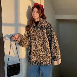 Leopard Print Single-breasted Furry Jacket As Shown In Figure - One Size