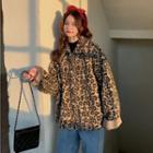 Leopard Print Single-breasted Furry Jacket As Shown In Figure - One Size