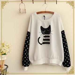 Cat Print Panel Pullover