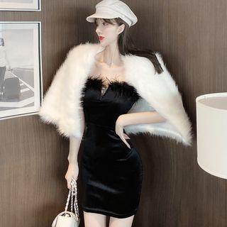 3/4-sleeve Faux Fur Jacket / Mini Sheath Dress