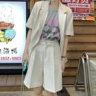 Plain Short-sleeve Blazer / High-waist Wide-leg Shorts