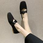 Square-toe Round Buckled Knit Flats
