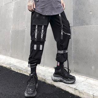 Letter Strap Cargo Harem Pants