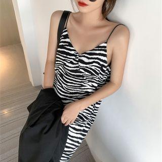 Spaghetti Strap Zebra Print Midi A-line Dress Zebra - One Size