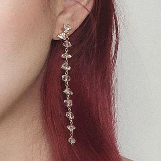Rhinestone Dangle Earring Aea1121 - 1 Pair - S925 Silver Needle - Bow - Gold - One Size