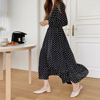V-neck Polka-dot Tiered Dress