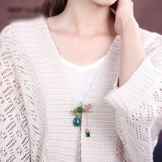 Retro Faux Crystal Alloy Brooch Green - One Size