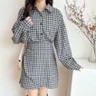 Plaid A-line Puff-sleeve Dress