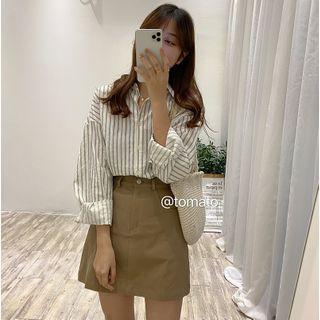 Long-sleeve Striped Shirt Off-white - One Size